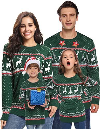 Wayleb Damen Weihnachtspullover Familie Set Ugly Christmas Jumper Lustig Partnerlook Weihnachtspulli Hässliche Sweatshirt Herbst Winter Warm Pullover Rundhals Langarm von Wayleb