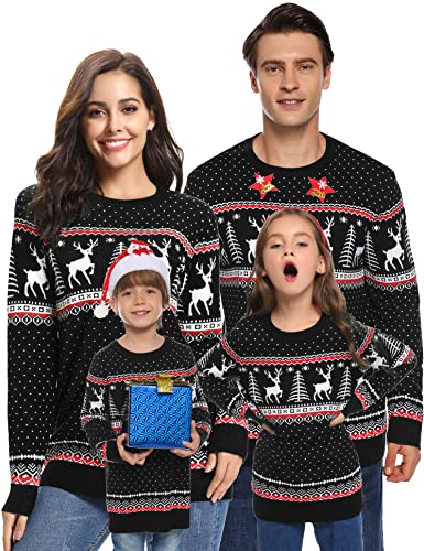 Wayleb Damen Weihnachtspullover Familie Set Ugly Christmas Jumper Lustig Partnerlook Weihnachtspulli Hässliche Sweatshirt Herbst Winter Warm Pullover Rundhals Langarm von Wayleb