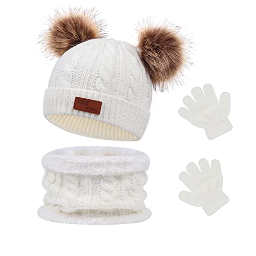 Waylipun 3 in 1 Kinder Wintermütze Schal Handschuhe Set, Strickmütze Babymütze Kinder Mütze Set, Warme Winter Beanie Hut Handschuhe Schal Set für Kinder Jungen Mädchen, 1-5 Jahre ​(Weiß) von Waylipun