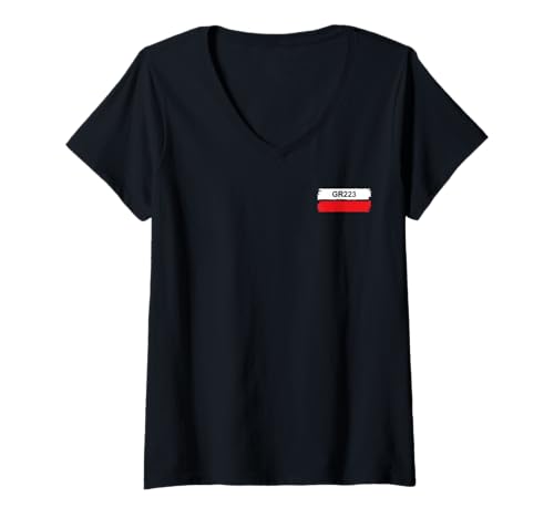 Damen GR223 Trail Marker Normandie Cotentin Küstenwanderroute T-Shirt mit V-Ausschnitt Damen GR223 Trail Marker Normandie Cotentin Küstenwanderroute T-Shirt mit V-Ausschnitt von Waymark Designs