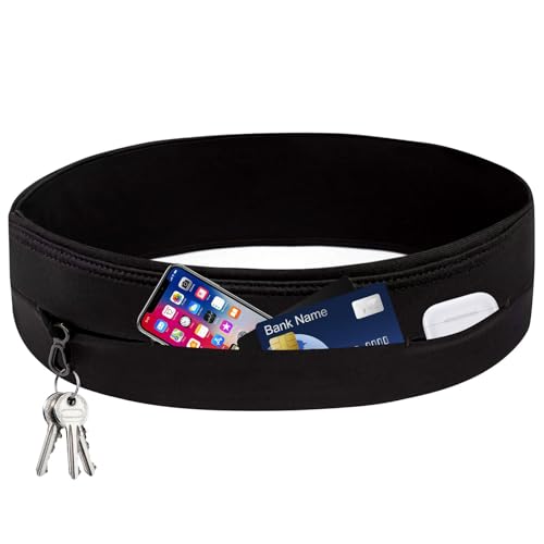 Laufgürtel für Handy, Lauf Gürtel Damen und Herren mit 4 Taschen, Schlüsselclip, wasserdichte Sport Hüfttasche, Hüfttasche für Jogging, Fitnessgürtel, Flip-Taille Gürteltasche（Schwarz-M） von Waymaytecy