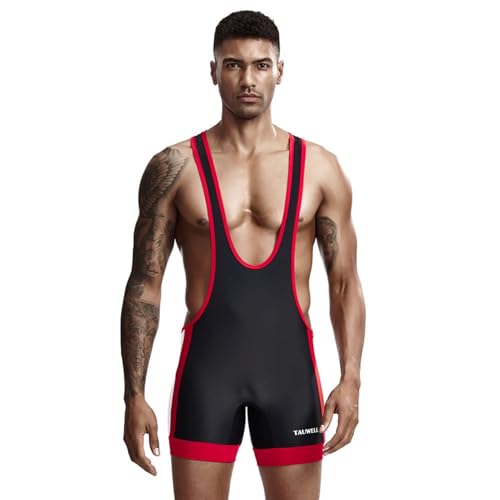 Wayonge Herren Wrestling Singlet Athletic Leotard for Active Wrestling or Workout Jumpsuits Men's Sleeveless Sport Bodysuit, Tw-9701, Schwarz, X-Large von Wayonge