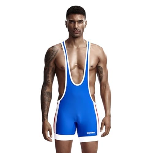 Wayonge Herren Wrestling Singlet Athletic Leotard for Active Wrestling or Workout Jumpsuits Men's Sleeveless Sport Bodysuit, Tw-9701-Blau, X-Large von Wayonge