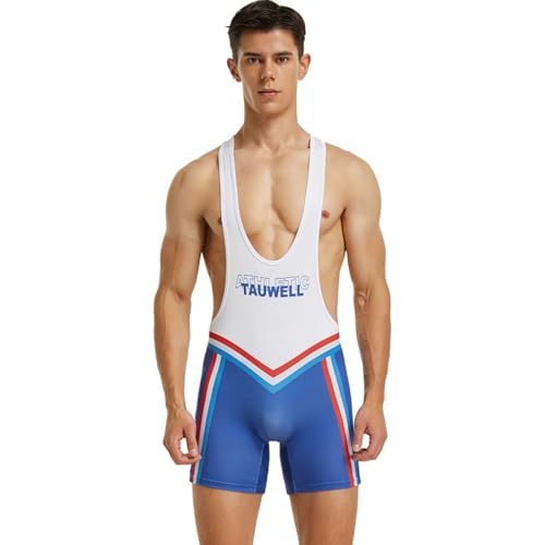 Wayonge Herren Wrestling Singlet Athletic Leotard for Active Wrestling or Workout Jumpsuits Men's Sleeveless Sport Bodysuit, Tw- 9704-Weiß, Medium von Wayonge