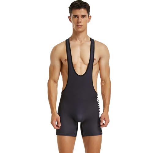 Wayonge Herren Wrestling Singlet Athletic Leotard for Active Wrestling or Workout Jumpsuits Men's Sleeveless Sport Bodysuit, Tw- 9705-Schwarz, X-Large von Wayonge