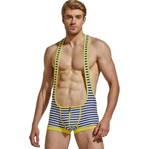 Wayonge Herren Wrestling Singlet Athletic Leotard for Active Wrestling or Workout Jumpsuits Men's Sleeveless Sport Bodysuit, Tw- 9708-Gelb, Large von Wayonge