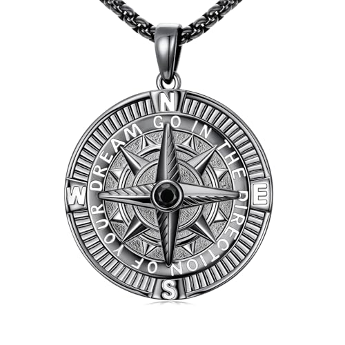 925 Sterling Silber Kompass Halskette für Damen & Herren | Verstellbar 55+5 cm | Inspirierender Schmuck Anhänger "Gehe in Richtung deiner Träume" | Geschenk zur Abschlussreise & Motivation von Waysles