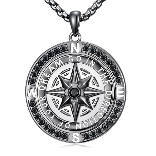 925 Sterling Silber Stilvolle Kompass Halskette für Herren & Damen - Robustes Design mit klarem Kompass-Motiv - Outdoor & Alltag 22 + 2 inch von Waysles
