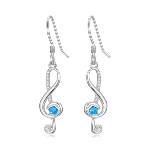 925 Sterlingsilber Musiknoten Anhänger Ohrringe mit Blauem Opal Elegantes Ohrhänger Violinschlüssel Symbol Musikschmuck Geschenk für Lehrer, Musiker & Studenten Zart & Hypoallergen von Waysles