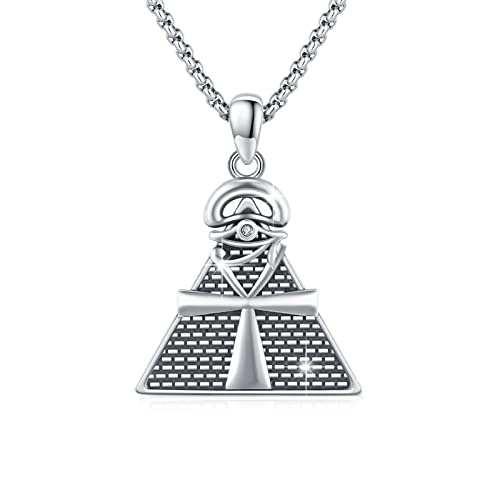 Ägyptische Halskette Herren 925 Sterling Silber Auge des Horus Halskette mit Ankh Pyramide Anhänger Amulett ägyptischer Schmuck Geschenk für Männer Frauen von Waysles