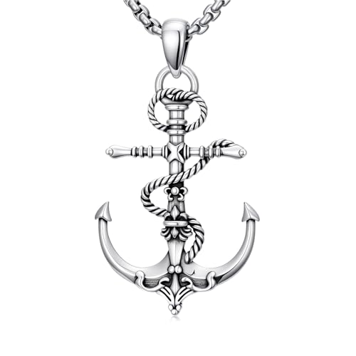Anker Halskette Männer 925 Sterling Silber Vintage Oxidiert Nautisch Anker Anhänger Kette Geschenk Schmuck für Herren und Jungen 2.0mm 22"+2" Rolo Edelstahl Ketten von Waysles