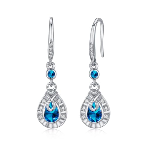 Aquamarin Ohrringe 925 Sterlingsilber Blauer September Geburtsstein Tropfenförmige Ohrhänger (September Geburtsstein) von Waysles