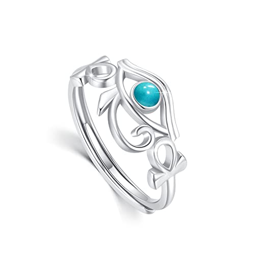 Auge Des Horus Silber Ring mit Trkis - Verstellbares gyptisches Ankh Amulett Schmuck fr Frauen und Mdchen von Waysles