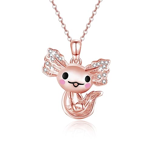 Axolotl Halskette 925 Sterling Silber niedliche Tier Axolotl Anhänger Halsketten hypoallergen Roségold Axolotl Schmuck Geschenke für Frauen Teenager Mädchen von Waysles