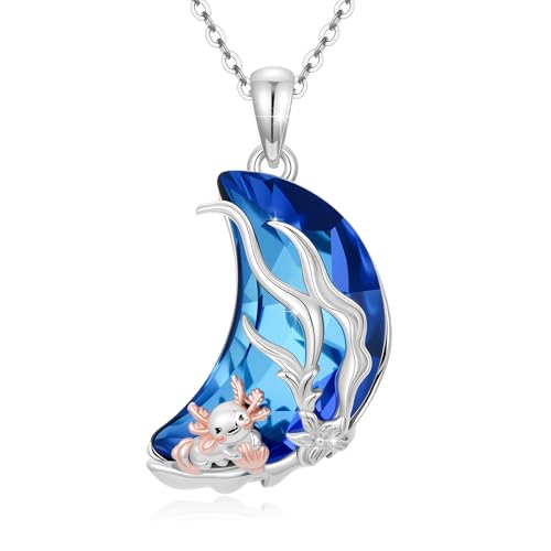 Axolotl Kette 925 Sterling Silber Axolotl Halskette mit blauer Mond Kristall Anhänger süßer Tier Salamander Schmuck für Damen Frauen von Waysles