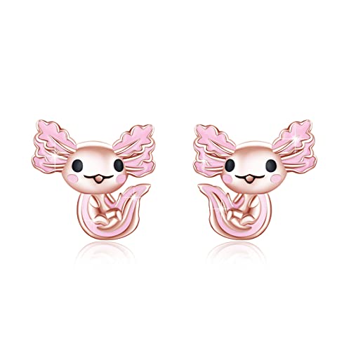 Axolotl Ohrring 925 Sterling Silber Süße Axolotl Ohrstecker Hypoallergen Roségold Axolotl Schmuck Geschenke für Mädchen Frauen von Waysles
