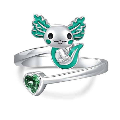 Axolotl Ring 925 Sterling Silber Verstellbar Grün Axolotl offener Ring süßer Tierring Axolotl Schmuck Geschenk für Mädchen Frauen von Waysles