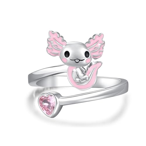 Axolotl Ring 925 Sterling Silber Verstellbar Rosa - Offener Süßer Tierring Schmuck Geschenk für Mädchen Frauen von Waysles