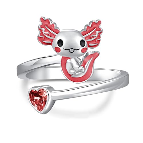 Axolotl Ring 925 Sterling Silber Verstellbar Rot Axolotl offener Ring süßer Tierring Axolotl Schmuck Geschenk für Mädchen Frauen Axolotl Ring 925 Sterling Silber Verstellbar Rot Axolotl offener Ring süßer Tierring Axolotl Schmuck Geschenk für Mädchen Frauen von Waysles