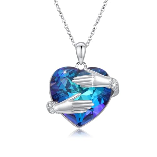 Umarmung Herz Halskette Damen 925 Sterling Silber Herz Kristalle Umarmende Halskette blau Herz Kristalle Halskette Umarmung Schmuck Geschenke für Mädchen Kinder von Waysles