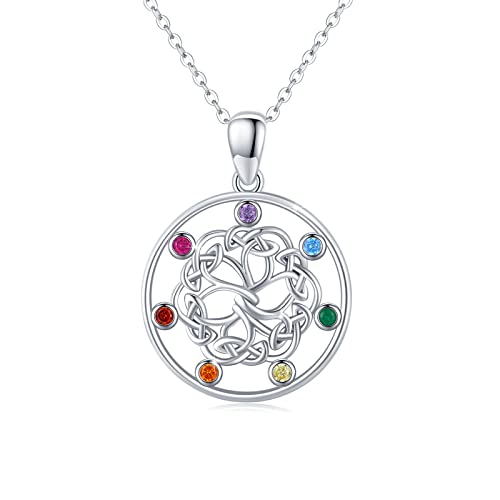 Chakra Halskette 925 Sterling Silber keltische Lebensbaum Anhänger 7 Chakra Yoga Schmuck Geschenk für Damen Frauen Mädchen von Waysles