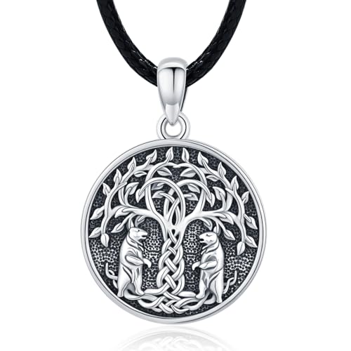 Baum des Lebens Kette Herren 925 Sterling Silber Lebensbaum Bär Anhänger mit keltischer Knoten Runde Wikinger Amulett Bär Schmuck Geschenke für Damen Männer von Waysles