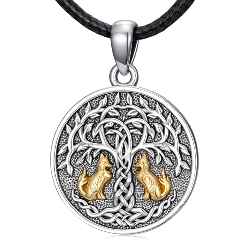 Baum des Lebens Kette Herren 925 Sterling Silber Lebensbaum Fuchs Anhänger mit keltischer Knoten Runde Wikinger Amulett Fuchs Schmuck Geschenke für Damen Männer von Waysles