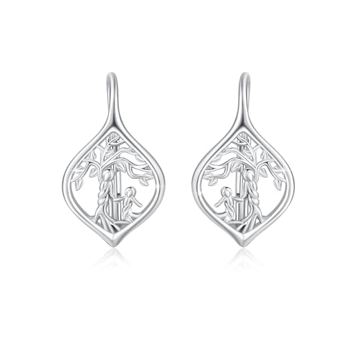 Baum des Lebens Ohrringe Damen 925 Sterling Silber Lebensbaum Creolen Mutter Tochter Leverback Ohrringe Klapp Creolen Mama Schmuck Geschenke Für Damen Mädchen Kinder von Waysles
