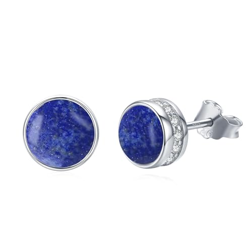Blaue Lapislazuli Ohrstecker 925 Sterling Silber Rund Ohrstecker Hypoallergen Lapislazuli Ohrringe für Damen Mädchen Herren 7 mm von Waysles
