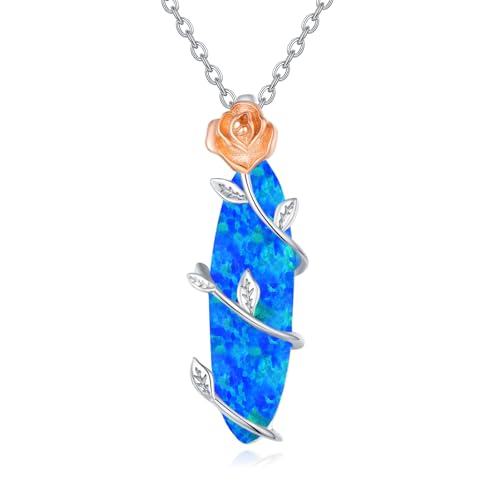Blaue Opal Halskette 925 Sterlingsilber Rosenblüte Mit Oval Anhänger - Schmuck Geschenk für Frau Freundin Weihnacht von Waysles