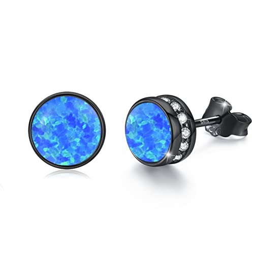 Blaue Opal Ohrstecker 925 Sterling Silber Rund Ohrstecker Hypoallergen für Damen & Mädchen (Dunkelblau+Schwarz) von Waysles