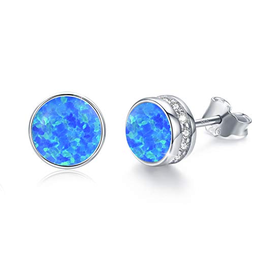 Blaue Opal Ohrstecker 925 Sterling Silber Rund Ohrstecker Opal Hypoallergen Opal Ohrringe für Damen Mädchen 7 mm Dunkelblau von Waysles