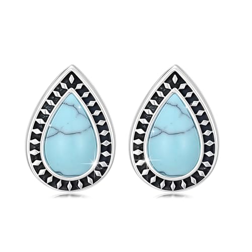 Blaugrüne Türkis Ohrstecker 925 Sterling Silber Birnenform Ohrstecker Hypoallergen Vintage Türkis Ohrringe für Damen Mädchen 10 MM von Waysles