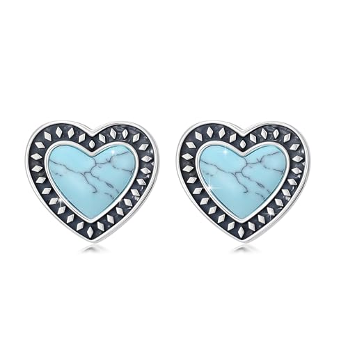 Blaugrüne Türkis Ohrstecker 925 Sterling Silber Herz Ohrstecker Hypoallergen Vintage Türkis Ohrringe für Damen Mädchen 10 MM von Waysles