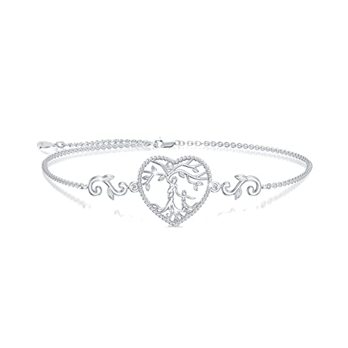 Damen Baum des Lebens Armband 925 Sterling Silber Mutter Tochter Armband Lebensbaum Herz Armband Mama Schmuck Geschenke für Mädchen Kinder von Waysles