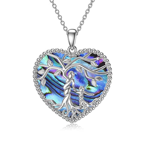 Damen Baum des Lebens Halskette 925 Sterling Silber Mutter Tochter Kette Lebensbaum Herz Anhänger Abalone Shell Schmuck Geschenke für Mädchen Kinder von Waysles