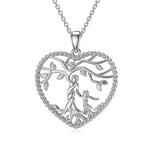 Damen Baum des Lebens Halskette 925 Sterling Silber Mutter Tochter Kette Lebensbaum Herz Anhänger Mama Schmuck Geschenke für Mädchen Kinder von Waysles