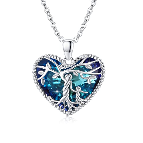 Damen Baum des Lebens Halskette 925 Sterling Silber Mutter Tochter Kette Mama Herz Anhänger mit blauem Kristall Lebensbaum Schmuck Geschenke für Frauen Mädchen Kinder von Waysles