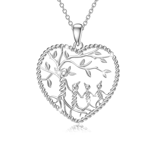 Damen Baum des Lebens Halskette 925 Sterling Silber Mutter und 3 Kinder Kette Lebensbaum Herz Anhänger Mama Tochter Schmuck Geschenke für Mädchen von Waysles