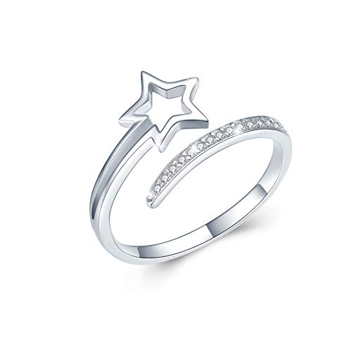Damen Stern Ring Verstellbar 925 Sterling Silber Lucky Star Ring Zirkonia offener Ring Vorsteckring Stern Schmuck Damen Mädchen von Waysles
