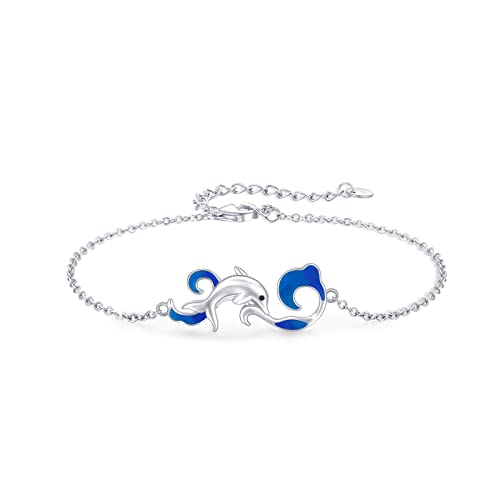 Delphin Welle Armband 925 Sterling Silber Verstellbar Delphine Armband mit Blau Wave Meer Tier Delfin Schmuck für Damen Mädchen 7 + 2 in Delphin Welle Armband 925 Sterling Silber Verstellbar Delphine Armband mit Blau Wave Meer Tier Delfin Schmuck für Damen Mädchen 7 + 2 in von Waysles