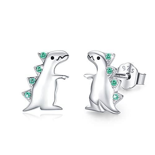 Dinosaurier Ohrringe 925 Sterling Silber Dino Ohrstecker mit Kubik Zirkonia Tier Ohrringe Schmuck Geschenke für Damen Mädchen Kids 10x 9 mm Grün von Waysles