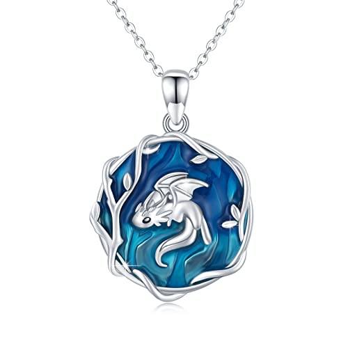 Drachen Halskette 925 Sterling Silber Blauem Emaille Drachen Anhänger Kette süßer Tier Drachen Schmuck für Kinder MäDchen Damen von Waysles