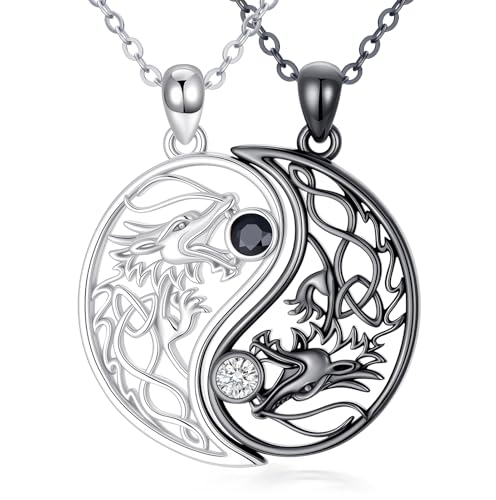 Drachen passende Halskette 925 Sterling Silber 2 Stücke Yin Yang Keltischer Knoten Drachen Anhänger BFF Halskette Paar Freundschaft Schmuck Valentinstagsgeschenke für Sie ihn Frauen Männer von Waysles