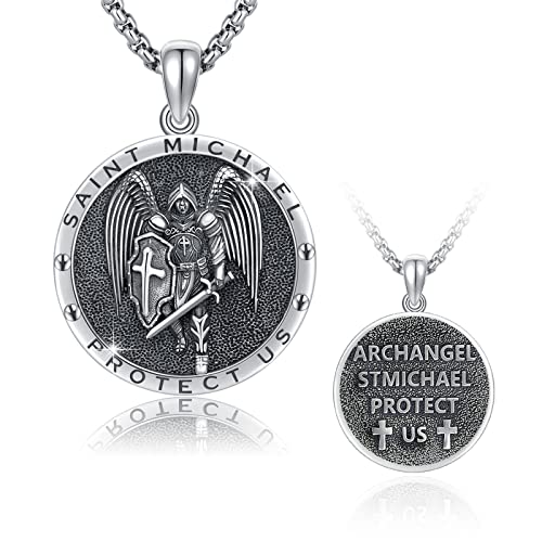 Erzengel Michael Halskette 925 Sterling Silber Heiliger Michael Halskette Krieger Beschütze uns Amulett Schmuck Geschenk für Männer Frauen 22+2 Zoll von Waysles