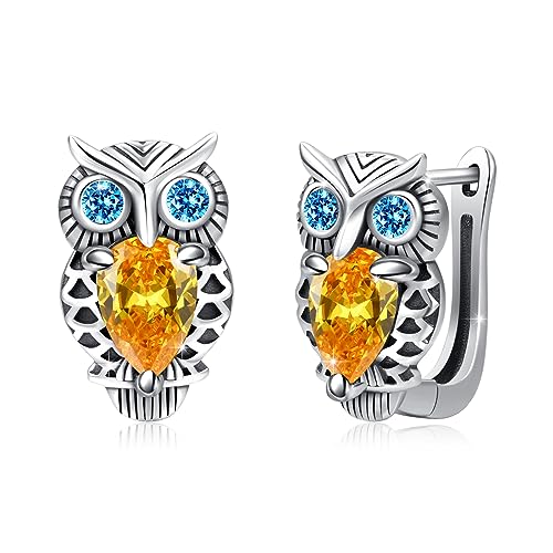 Eule Creolen Ohrringe Mädchen 925 Sterling Silber Eule Ohrringe mit Zirkonia Creolen Klappcreolen Tier Schmuck für Damen Mädchen Kinder von Waysles