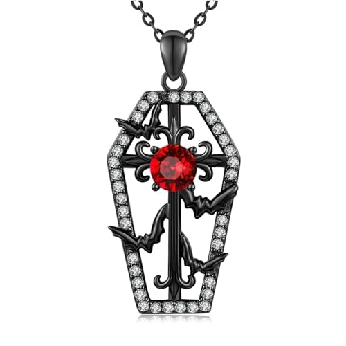 Fledermaus Halskette 925 Sterling Silber Gothic Fledermaus Kette Halloween Schwarz Sarg Anhänger Kette mit Fledermaus Schmuck Punk Geschenk für Damen Herren von Waysles