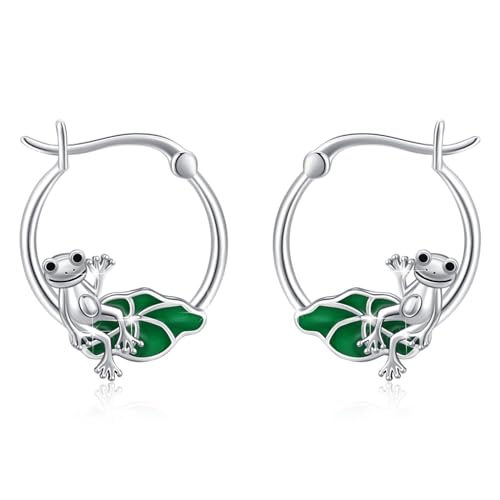 Frosch Ohrringe 925 Sterling Silber Frosch Creolen Ohrringe Hypoallergene Tier Huggie Creolen Ohrringe Frosch-Schmuck für Damen Mädchen Kinder von Waysles