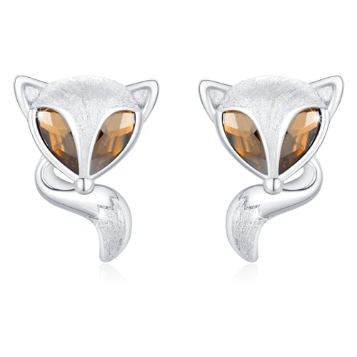 Fuchs Ohrringe 925 Sterling Silber süßes Tier Fuchs Ohrstecker mit Kristall Hypoallergen kleines gebürsteter Fuchs Schmuck Geschenke für Mädchen Kinder Damen 13 mm von Waysles