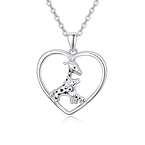 Giraffe Halskette 925 Sterling Silber Giraffe Mutter Tochter Halskette Niedliche Herz Halsketten Tiere Giraffe Schmuck Geschenke für Frauen Mädchen Kinder von Waysles